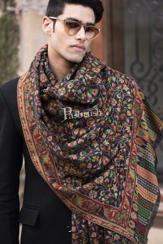 Pashtush India 100x200 Pashtush Mens Kaani Stole, Faux Pashmina, Soft and Warm, Black