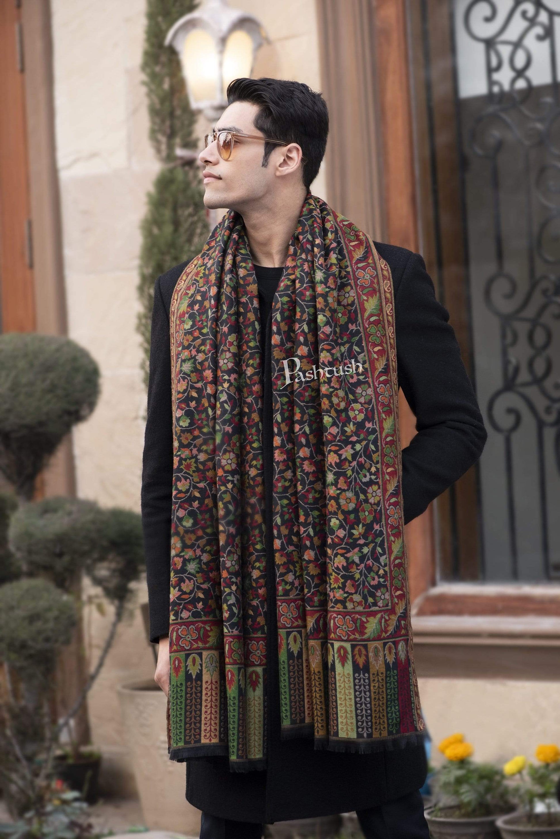 Pashtush India 100x200 Pashtush Mens Kaani Stole, Faux Pashmina, Soft and Warm, Black