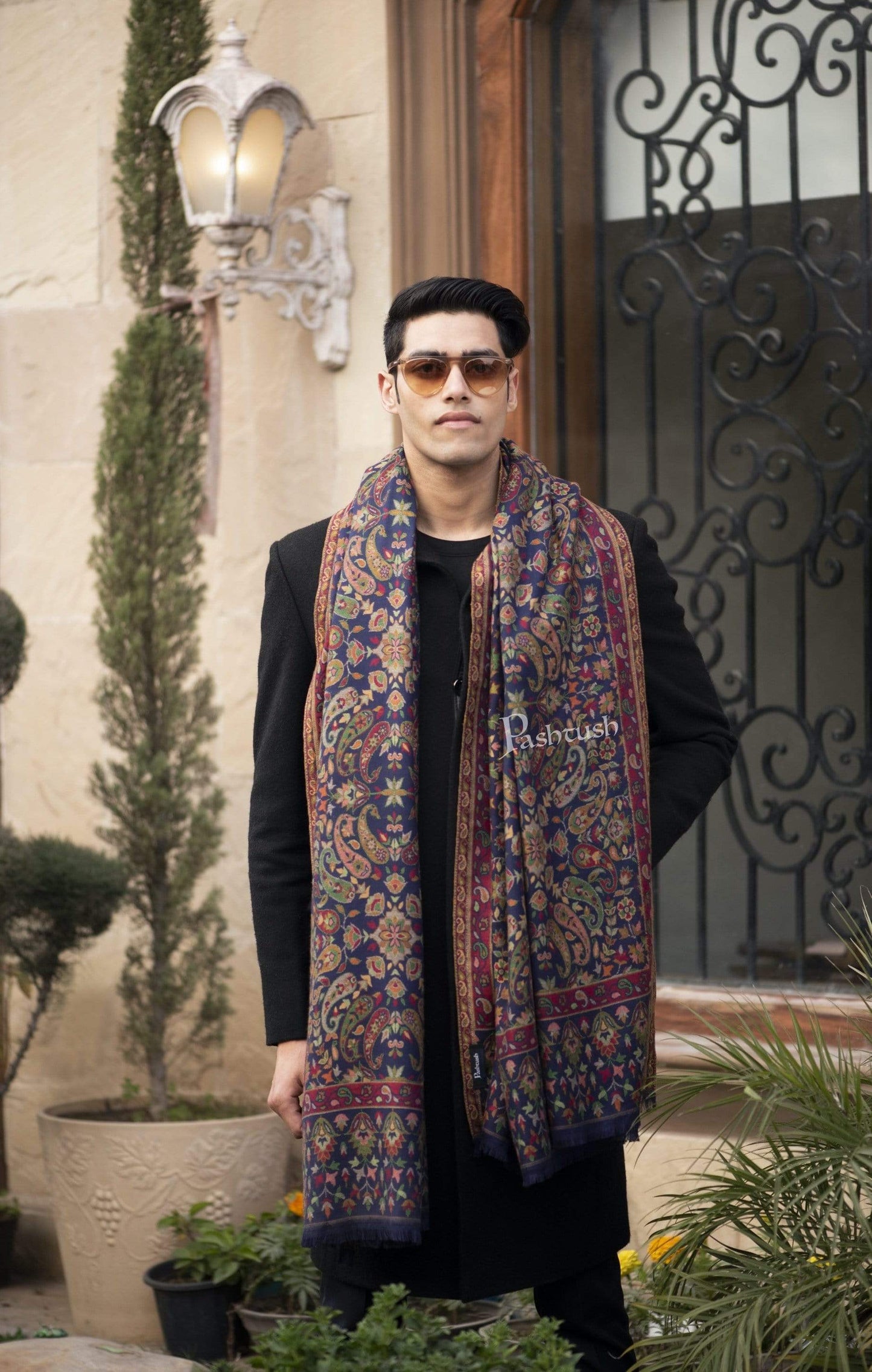 Pashtush India 100x200 Pashtush Mens Kaani Stole, Faux Pashmina, Soft and Warm, Deep Blue