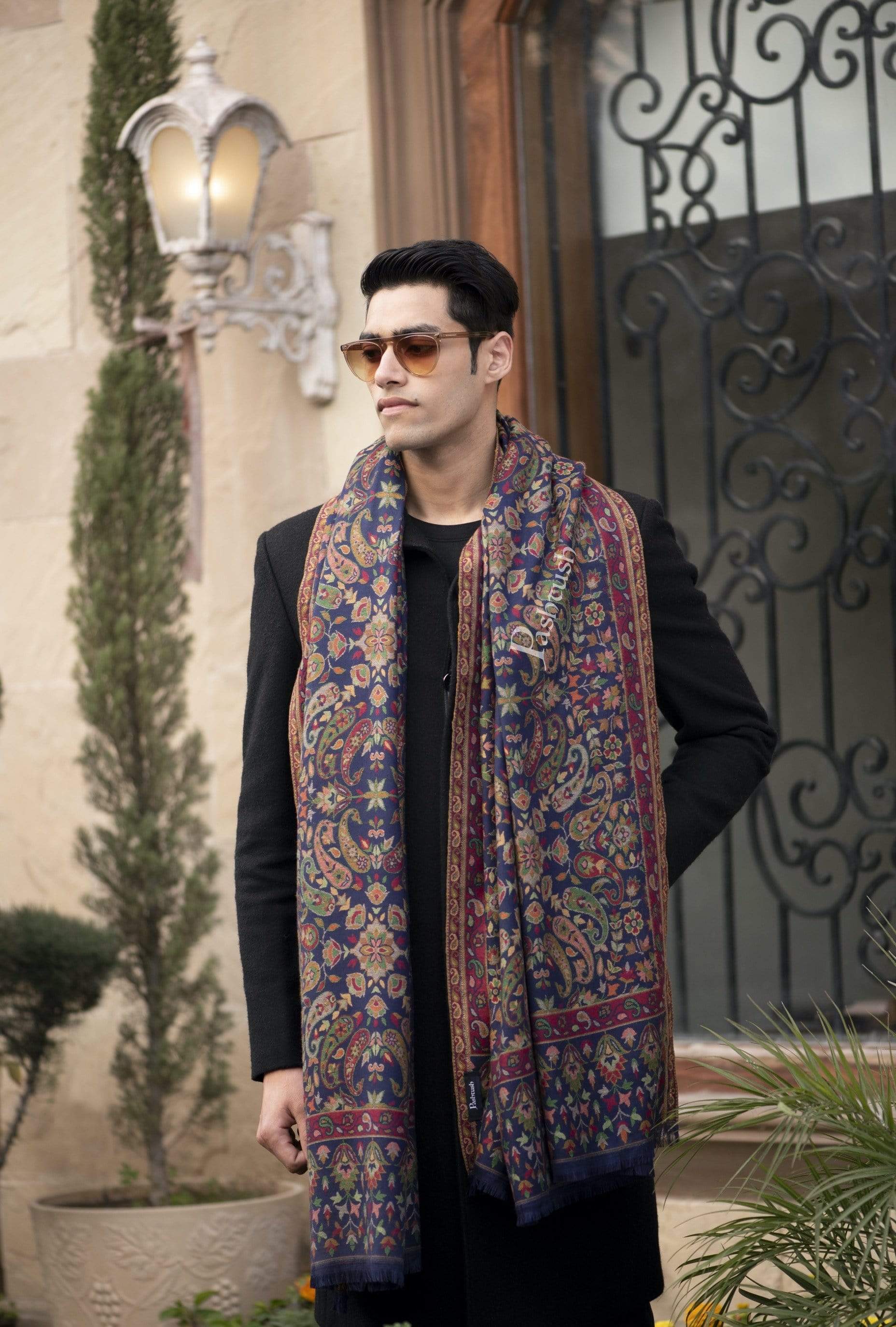 Pashtush India 100x200 Pashtush Mens Kaani Stole, Faux Pashmina, Soft and Warm, Deep Blue