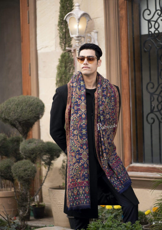 Pashtush India 100x200 Pashtush Mens Kaani Stole, Faux Pashmina, Soft and Warm, Deep Blue
