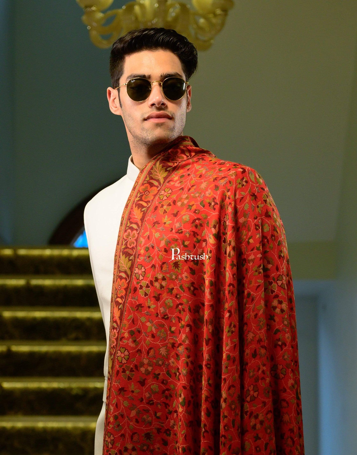 Pashtush India 100x200 Pashtush Mens Kaani Stole, Faux Pashmina Stole, Soft and Warm (Red)