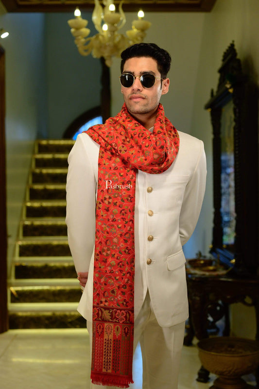 Pashtush India 100x200 Pashtush Mens Kaani Stole, Faux Pashmina Stole, Soft and Warm (Red)