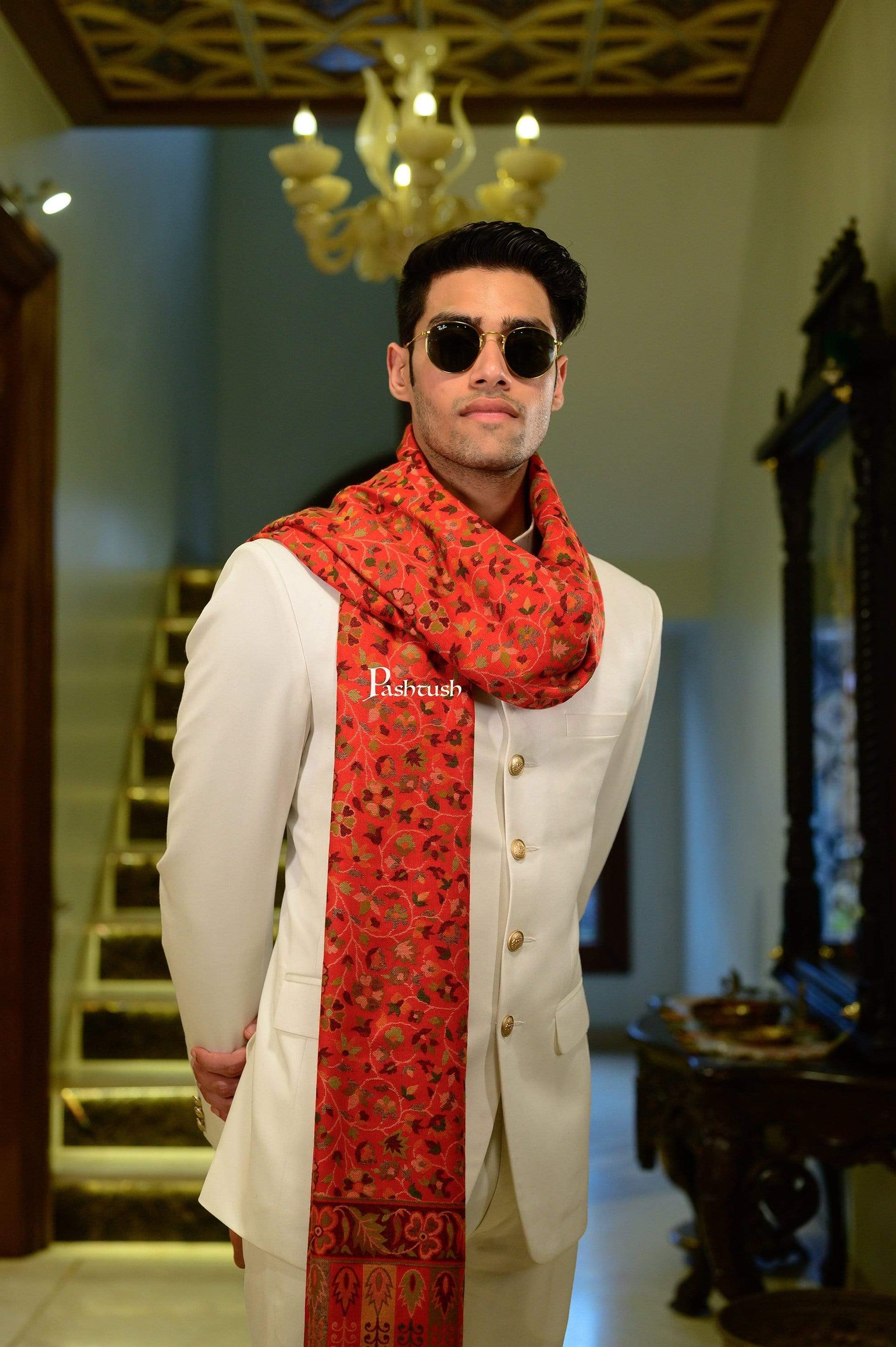 Pashtush India 100x200 Pashtush Mens Kaani Stole, Faux Pashmina Stole, Soft and Warm (Red)