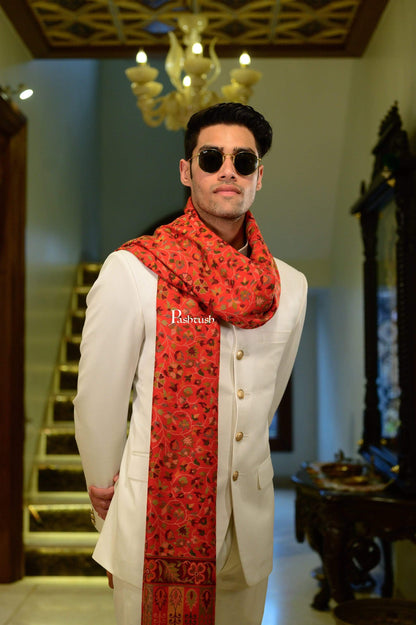 Pashtush India 100x200 Pashtush Mens Kaani Stole, Faux Pashmina Stole, Soft and Warm (Red)