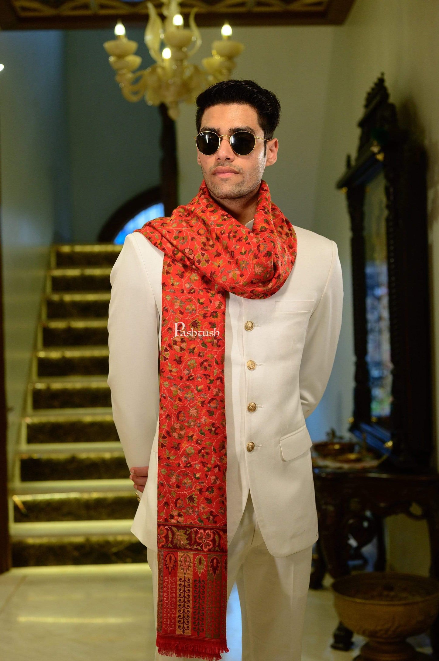 Pashtush India 100x200 Pashtush Mens Kaani Stole, Faux Pashmina Stole, Soft and Warm (Red)