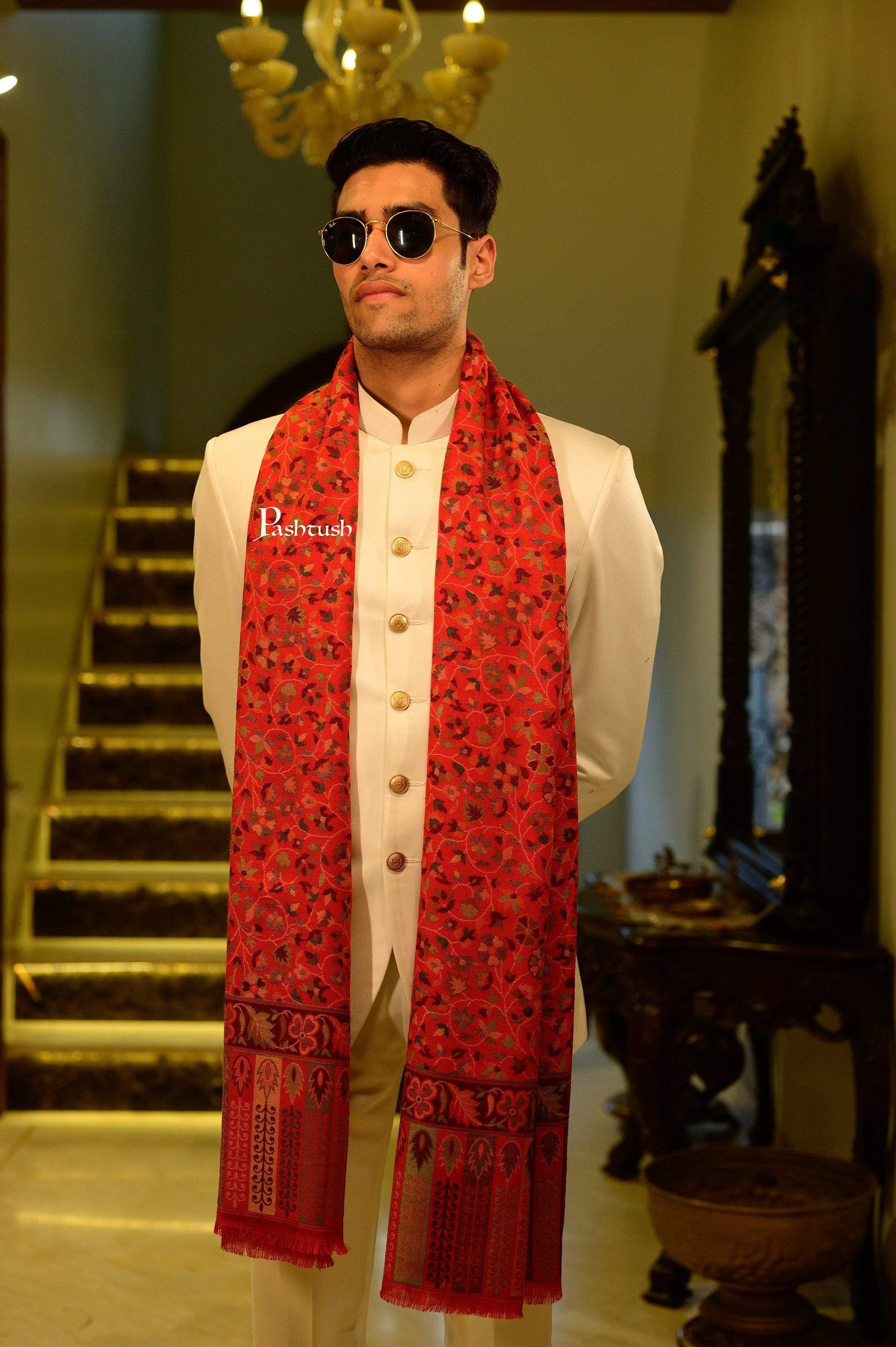 Pashtush India 100x200 Pashtush Mens Kaani Stole, Faux Pashmina Stole, Soft and Warm (Red)