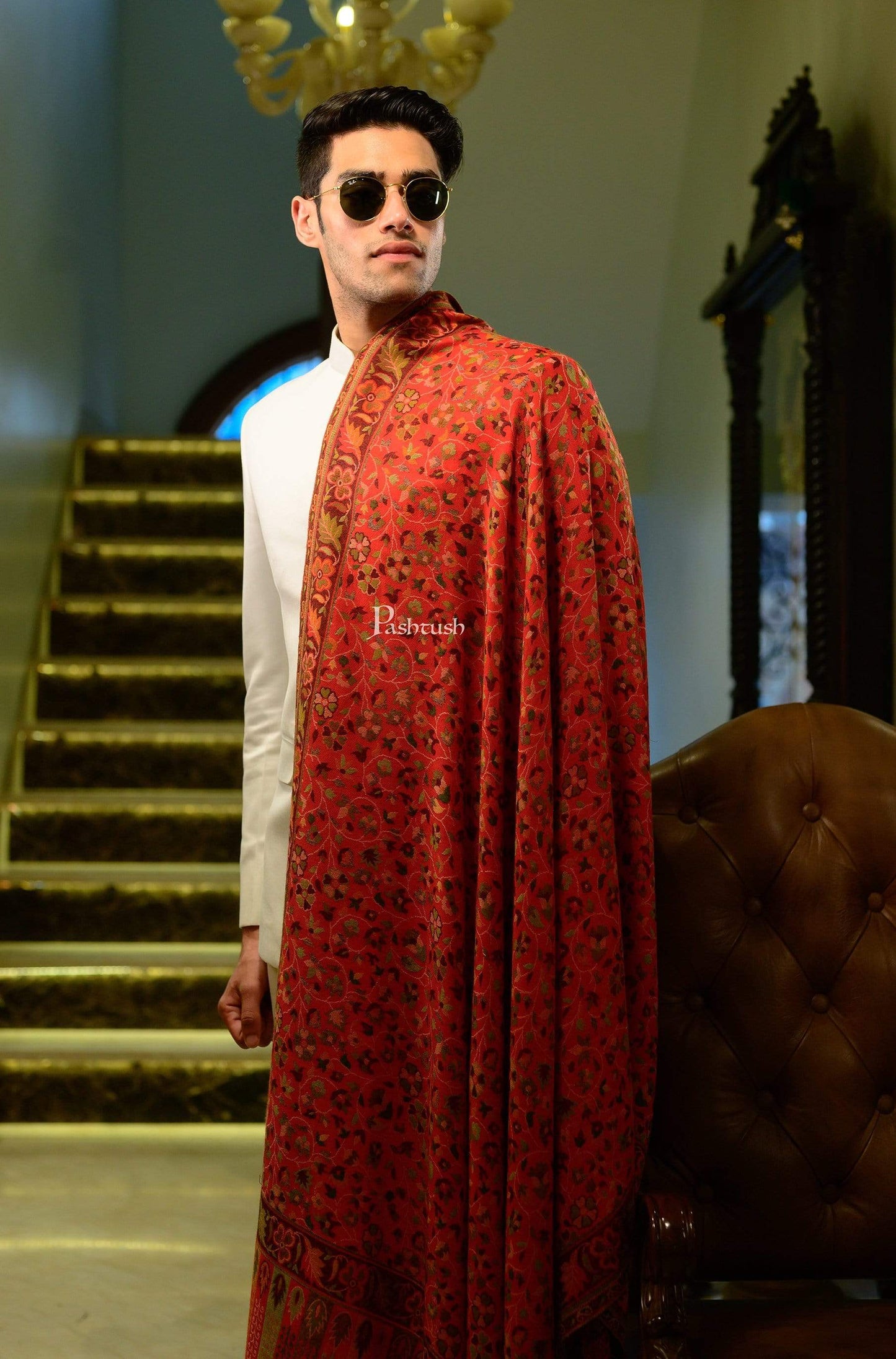 Pashtush India 100x200 Pashtush Mens Kaani Stole, Faux Pashmina Stole, Soft and Warm (Red)