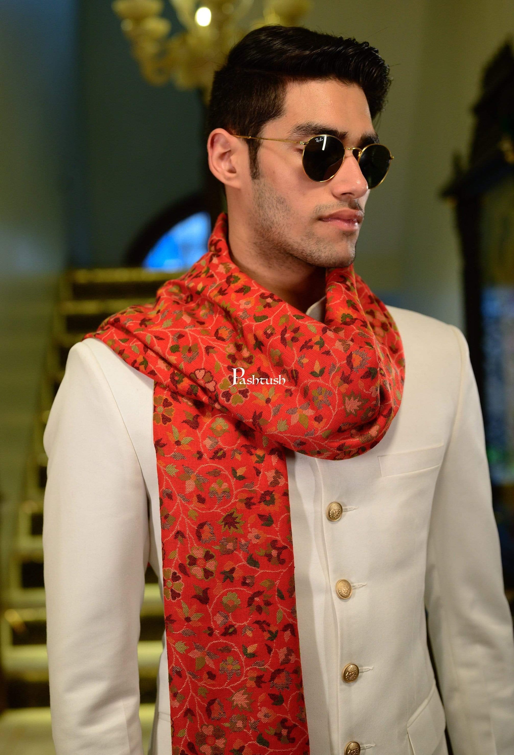 Pashtush India 100x200 Pashtush Mens Kaani Stole, Faux Pashmina Stole, Soft and Warm (Red)