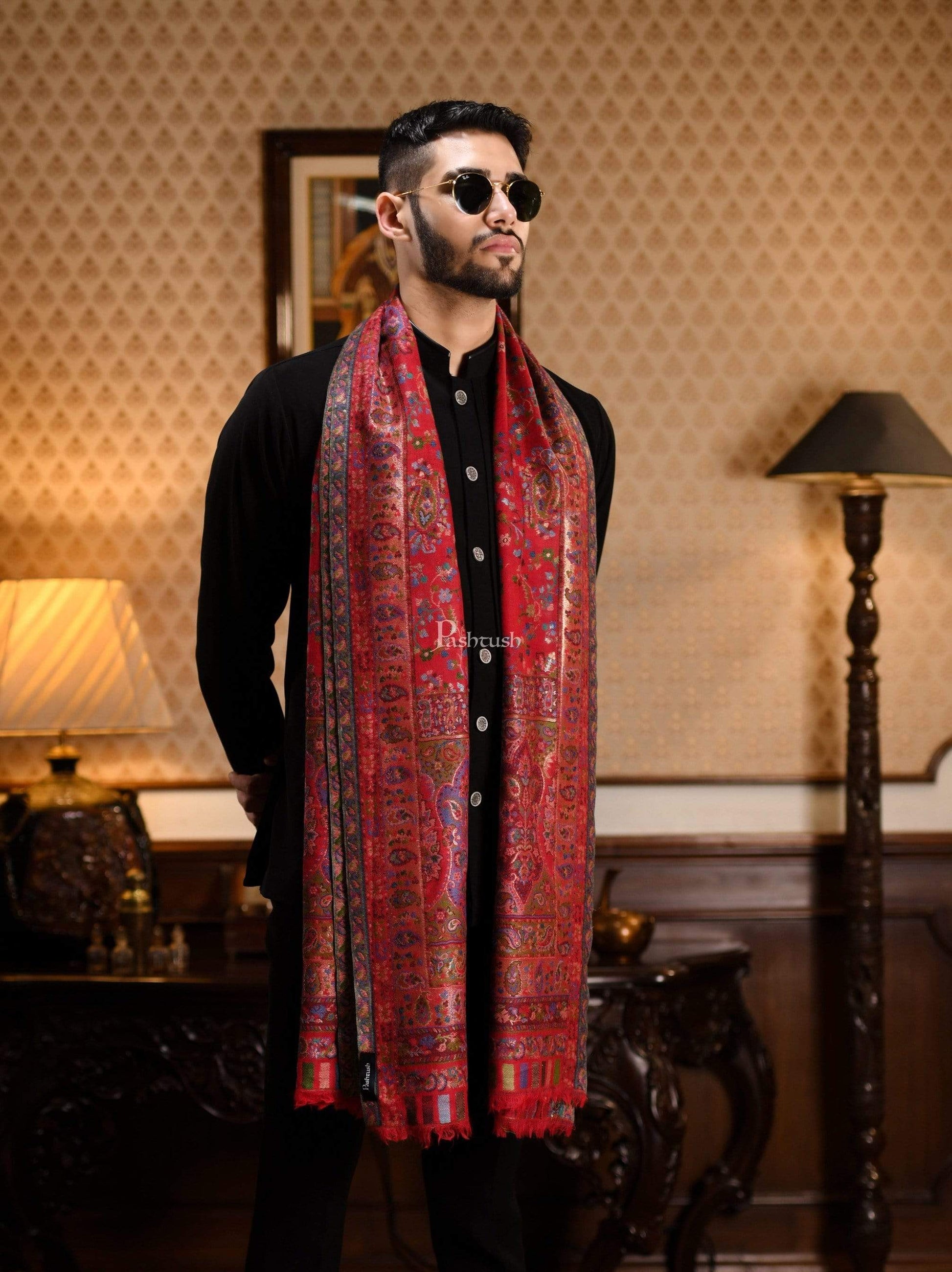 Pashtush India 100x200 Pashtush Mens Kaani Stole, Pure Wool, with Metallic Zari Weave