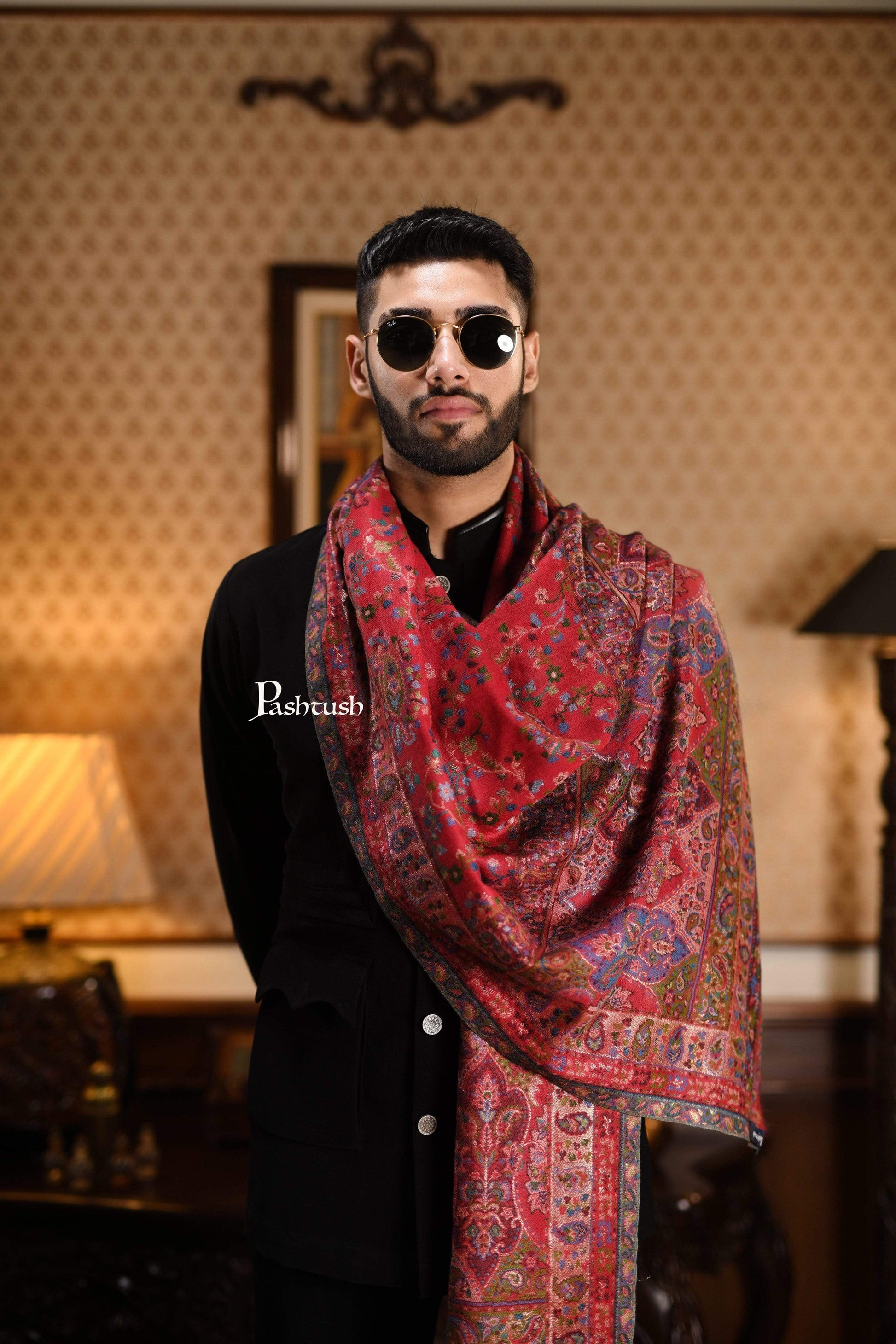 Pashtush India 100x200 Pashtush Mens Kaani Stole, Pure Wool, with Metallic Zari Weave