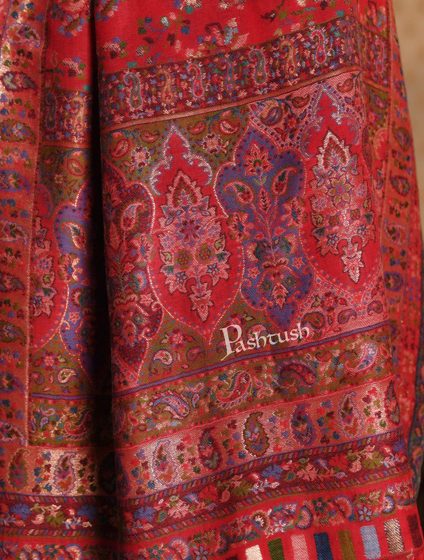 Pashtush India 100x200 Pashtush Mens Kaani Stole, Pure Wool, with Metallic Zari Weave