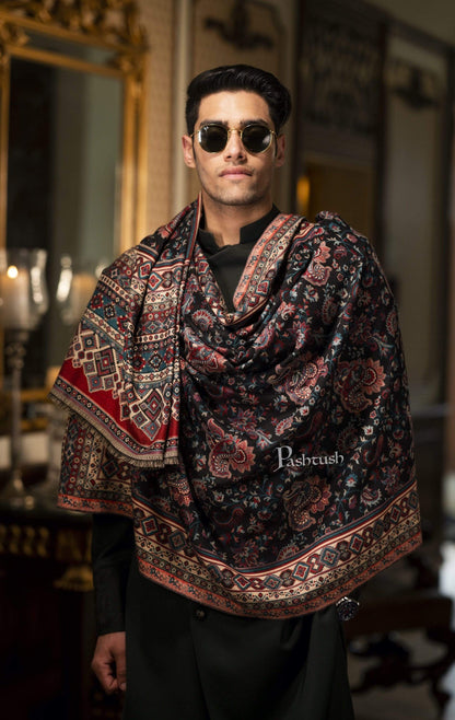 Pashtush India 100x200 Pashtush Mens Kaani Weave Stole, Faux Pashmina, Jacquard Design
