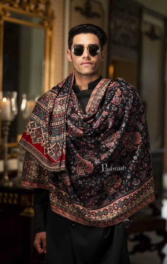Pashtush India 100x200 Pashtush Mens Kaani Weave Stole, Faux Pashmina, Jacquard Design