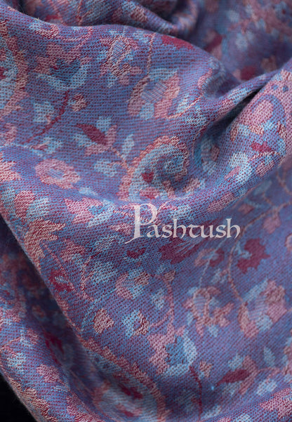 Pashtush India 70x200 Pashtush Mens Kaani Weave Stole, Fine Wool, Reversible, Azure