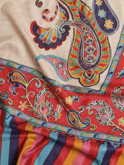 Pashtush India 114x228 Pashtush Mens Kalamkari Embroidery Shawl, Fine Wool Shawls, Medium