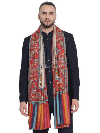 Pashtush India 114x228 Pashtush Mens Kalamkari Embroidery Shawl, Fine Wool Shawls, Medium