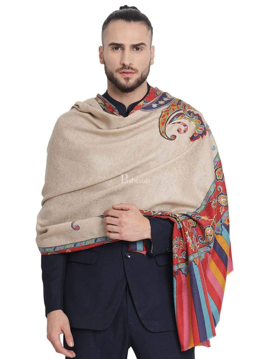 Pashtush India 114x228 Pashtush Mens Kalamkari Embroidery Shawl, Fine Wool Shawls, Medium