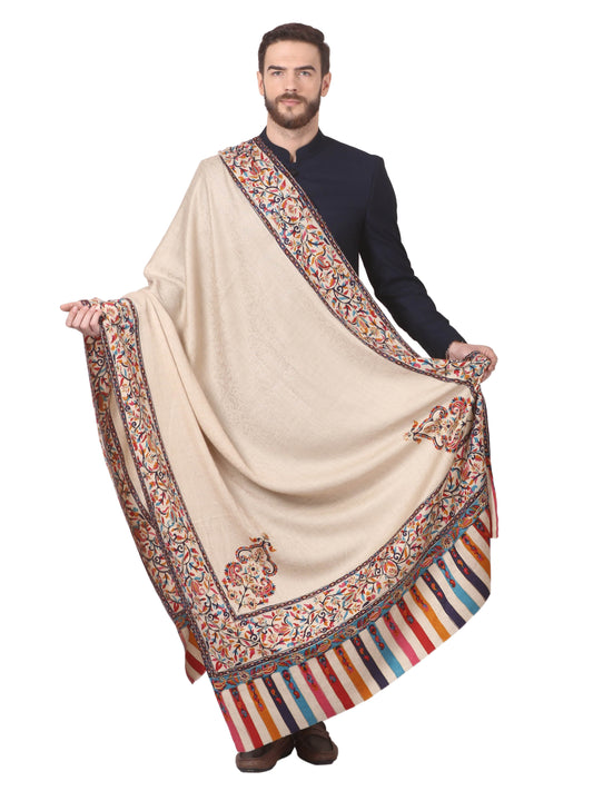 Pashtush India 114x228 Pashtush Mens Kalamkari Embroidery Shawl, Gents Fine Wool Shawls, Medium