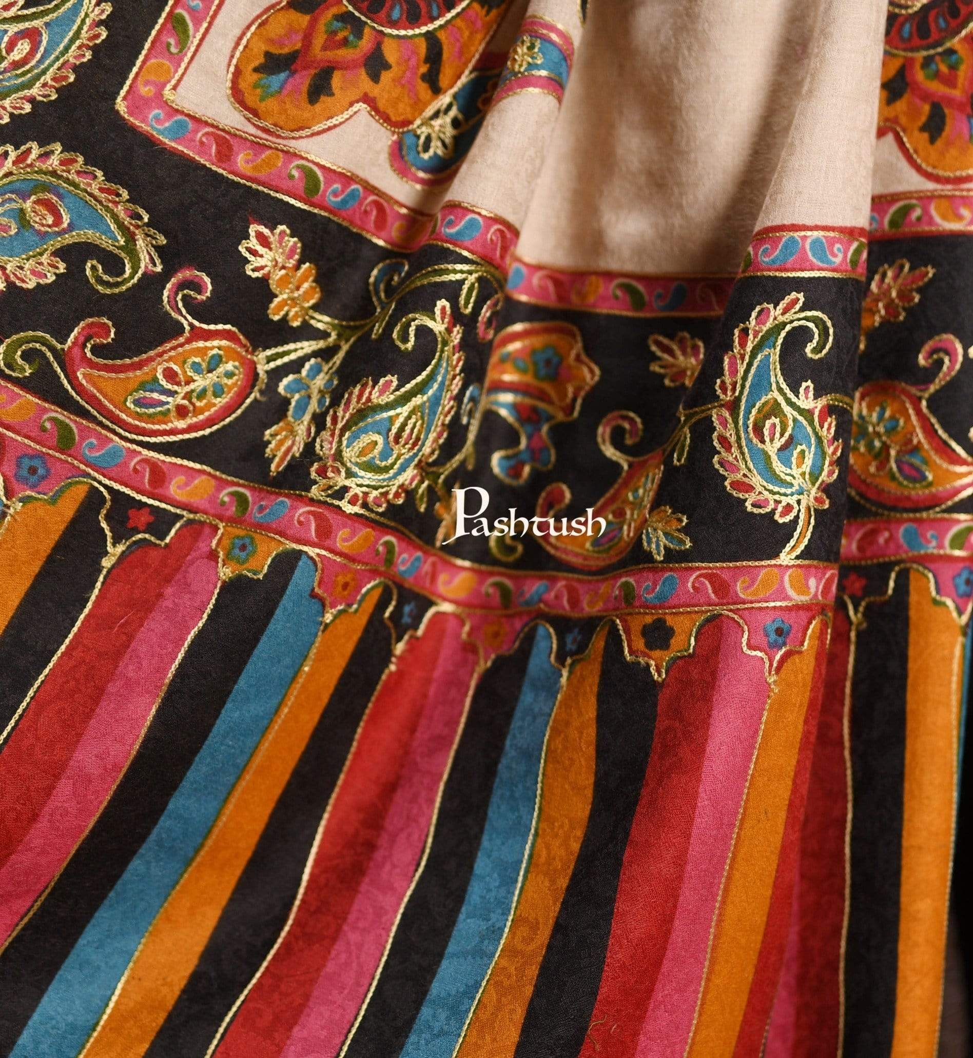 Pashtush India 114x228 Pashtush Mens Kalamkari Embroidery Shawl, Gents Fine Wool Shawls, Medium