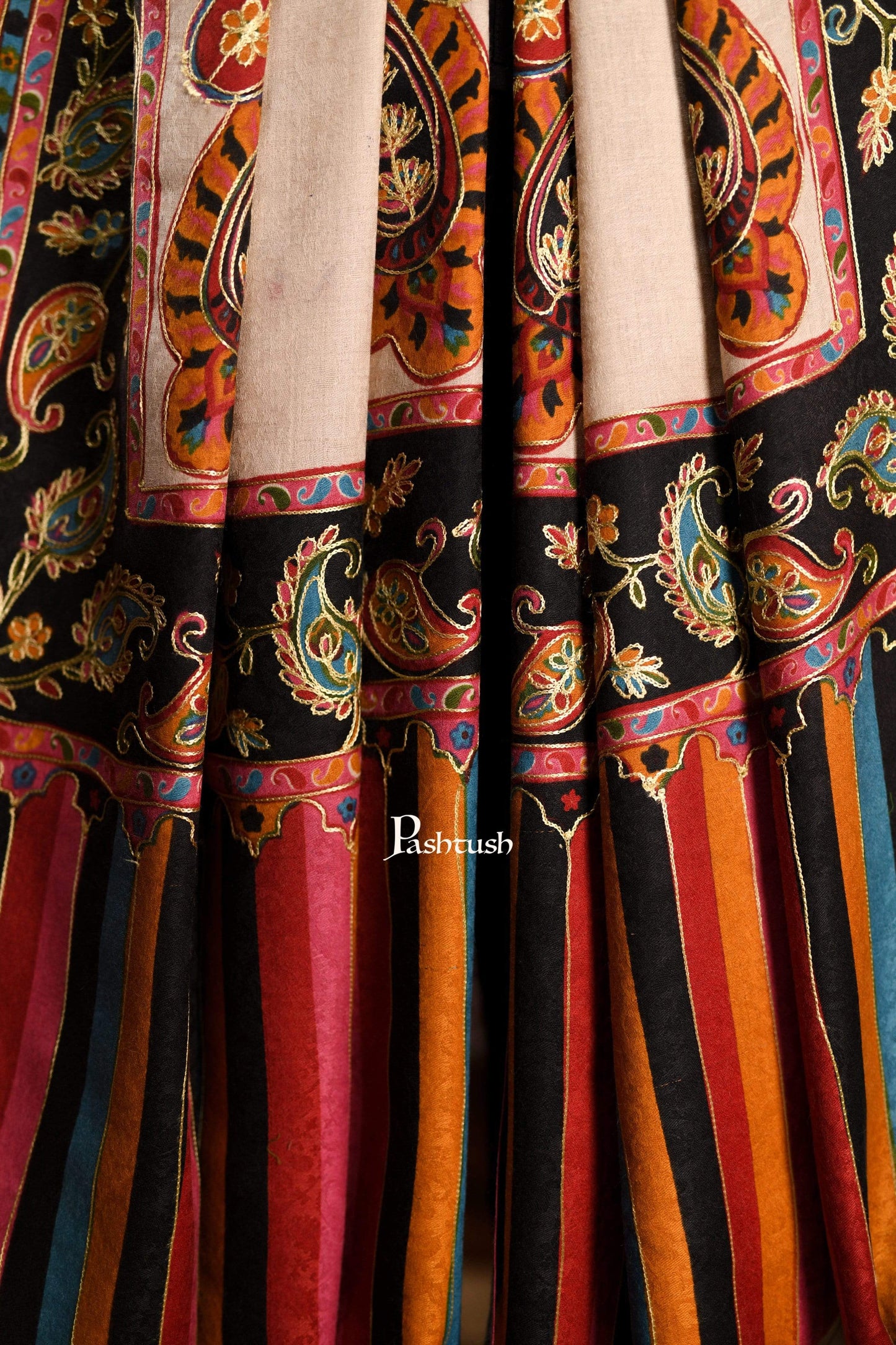 Pashtush India 114x228 Pashtush Mens Kalamkari Embroidery Shawl, Gents Fine Wool Shawls, Medium