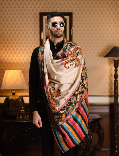 Pashtush India 114x228 Pashtush Mens Kalamkari Embroidery Shawl, Gents Fine Wool Shawls, Medium