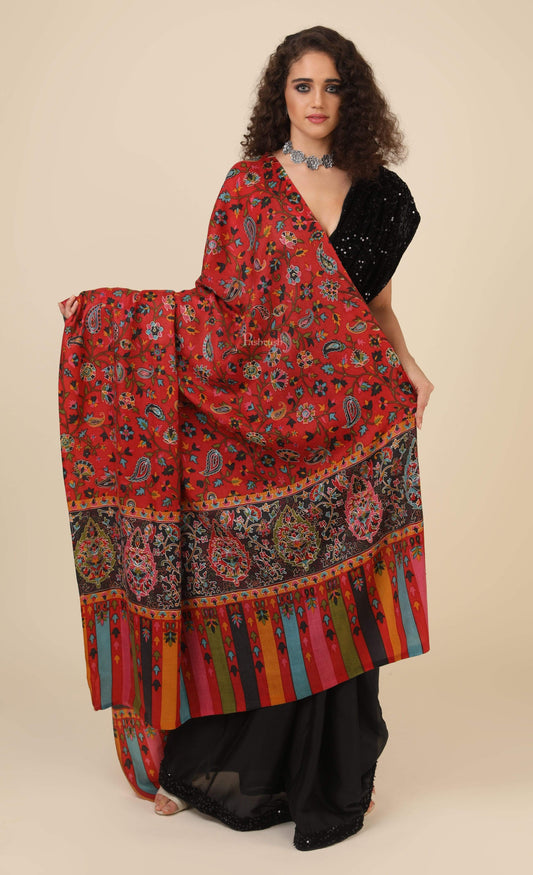Pashtush India 114x228 Pashtush Mens Kalamkari Embroidery Shawl, Gents Fine Wool Shawls, Medium