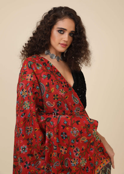 Pashtush India 114x228 Pashtush Mens Kalamkari Embroidery Shawl, Gents Fine Wool Shawls, Medium