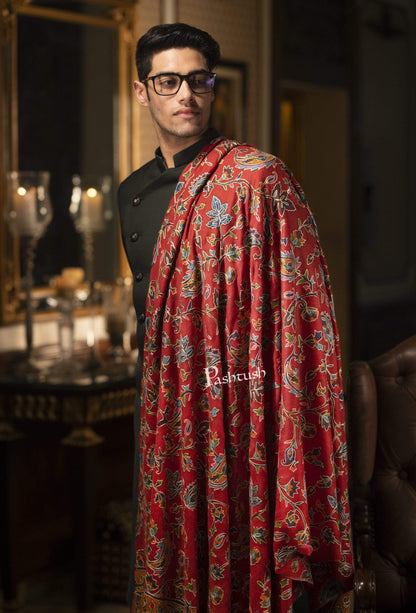 Pashtush India 114x228 Pashtush Mens Kalamkari Embroidery Shawl, Gents Pashmina Shawls, Medium