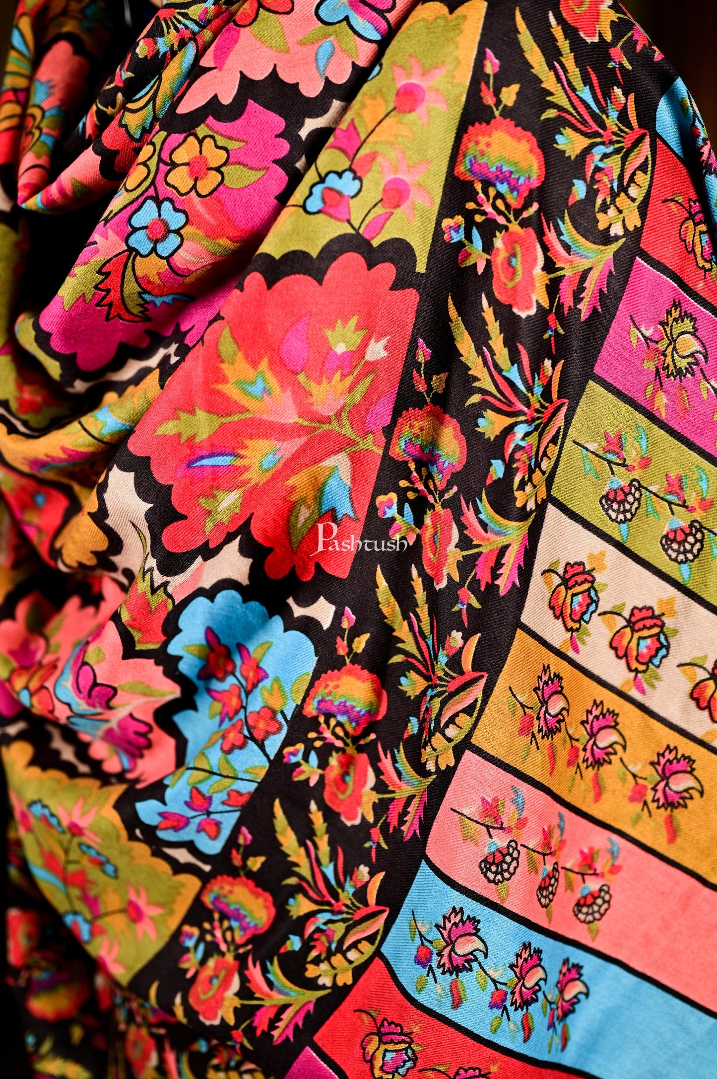 Pashtush India 114x228 Pashtush Mens Kalamkari Printed Shawl, Medium, thick and warm
