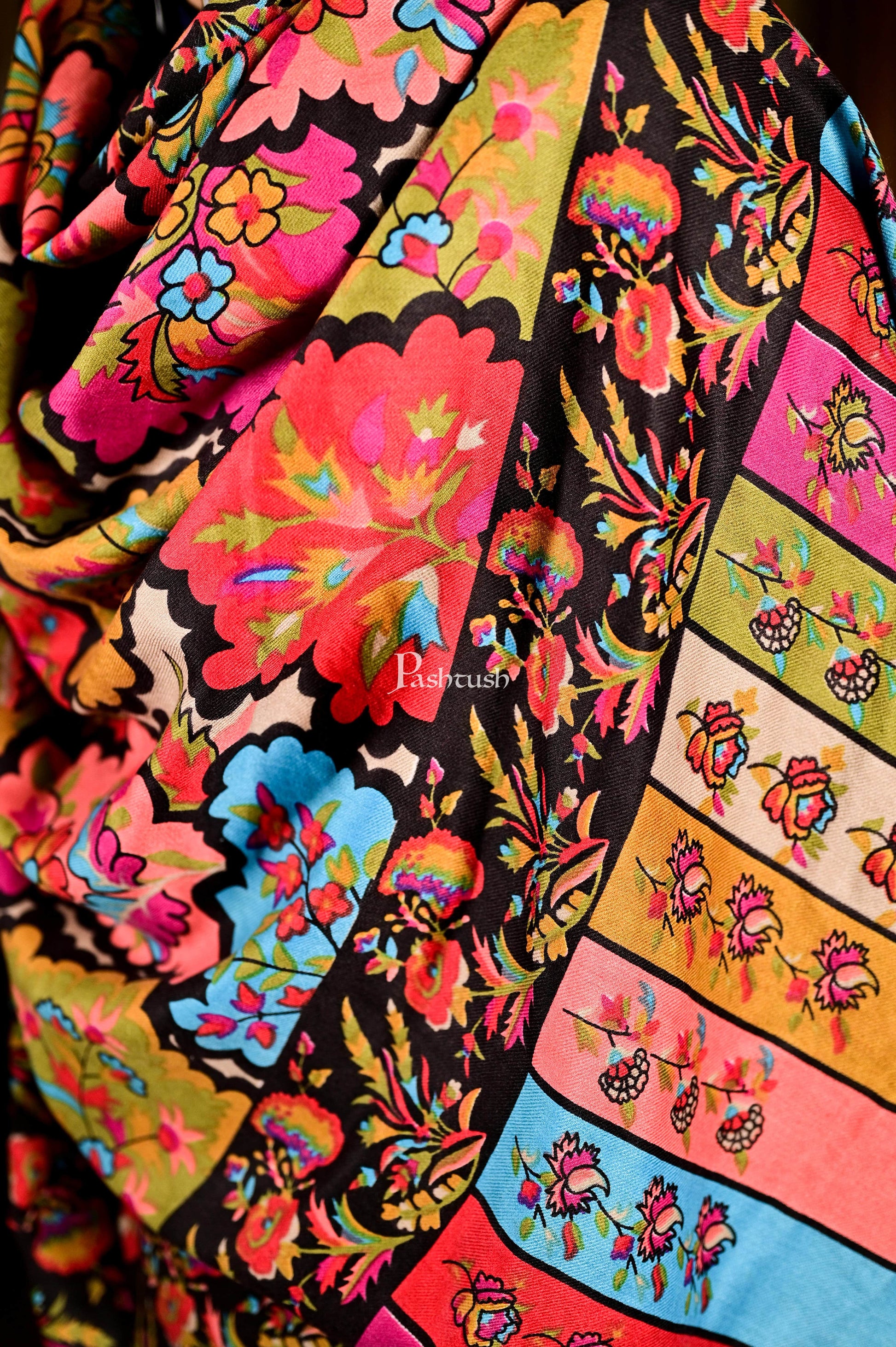 Pashtush India 114x228 Pashtush Mens Kalamkari Printed Shawl, Medium, thick and warm