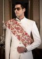 Pashtush India 70x200 Pashtush Mens Kashmiri Aari Embroidery Stole, Fine Wool, White
