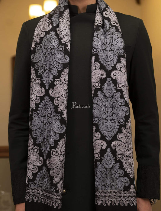 Pashtush Store Shawl Pashtush Mens, Kashmiri Embroidery Needlework Shawl, Fine Wool, Black