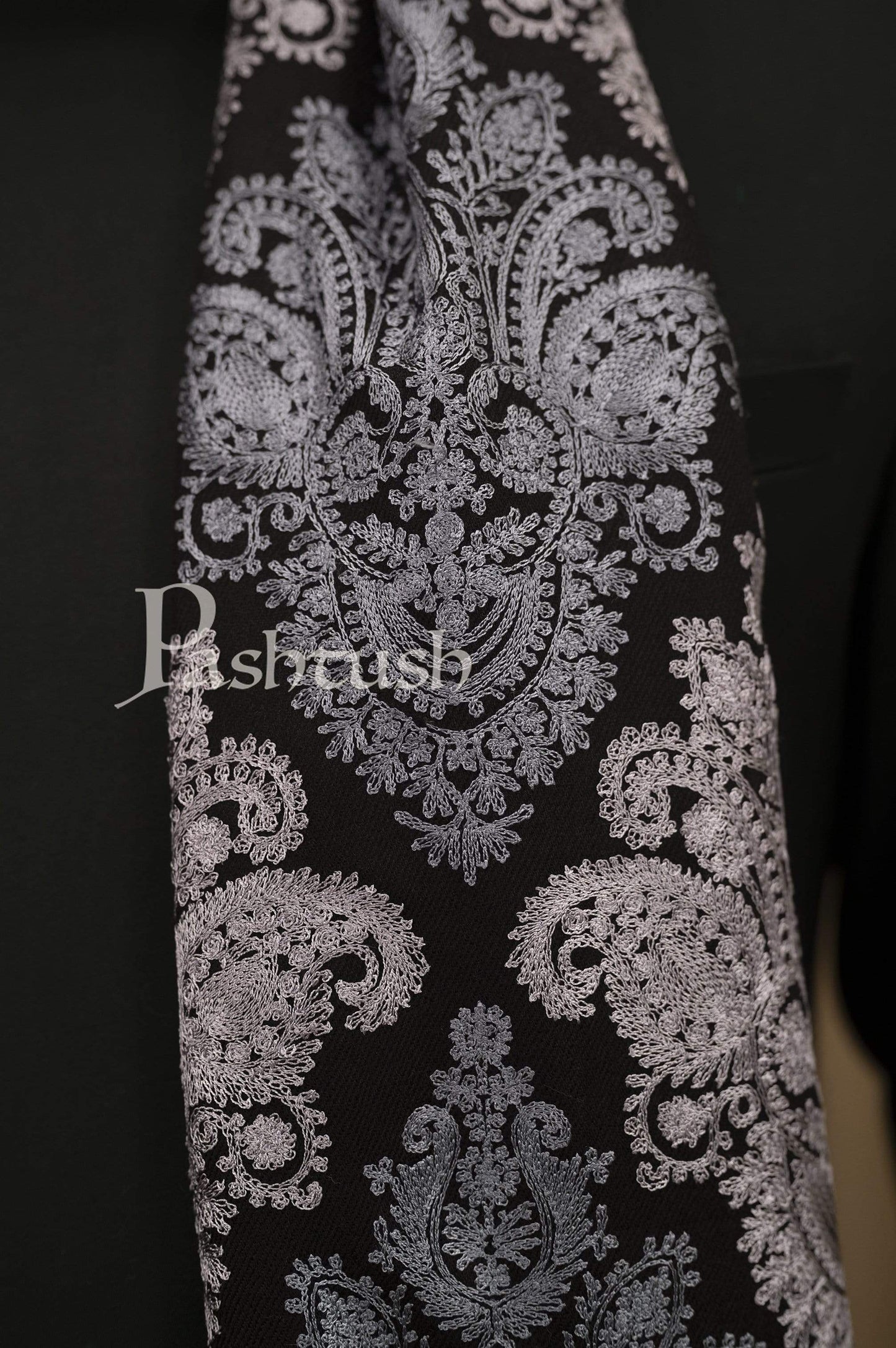 Pashtush Store Shawl Pashtush Mens, Kashmiri Embroidery Needlework Shawl, Fine Wool, Black