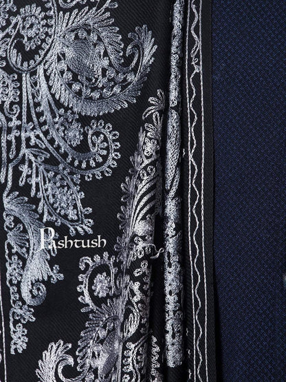 Pashtush India 114x228 Pashtush Mens, Kashmiri Embroidery Needlework Shawl, Fine Wool, Black