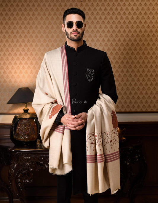 Pashtush India 114x228 Pashtush Mens Kashmiri Embroidery Shawl, Large and Warm