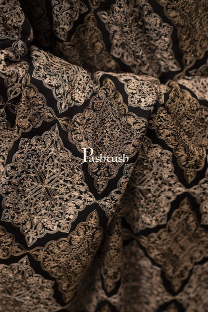 Pashtush India 114x228 Pashtush Mens Kashmiri Embroidery Shawl, Light Weight, Fine Wool, Black