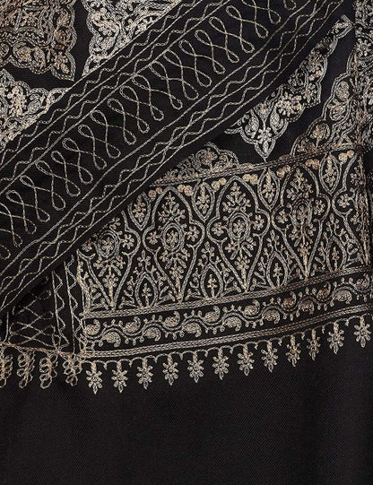 Pashtush India 114x228 Pashtush Mens Kashmiri Embroidery Shawl, Light Weight, Fine Wool, Black