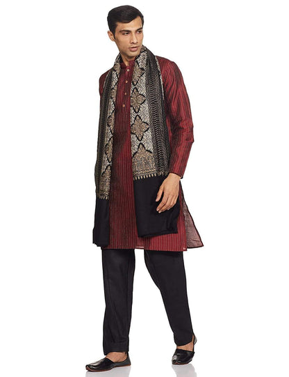 Pashtush India 114x228 Pashtush Mens Kashmiri Embroidery Shawl, Light Weight, Fine Wool, Black