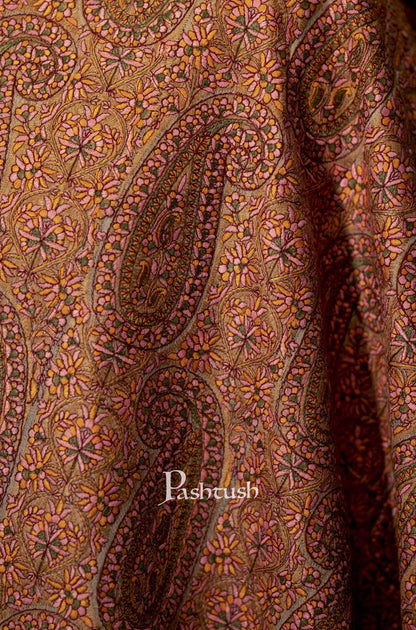 Pashtush India 100x200 Pashtush Mens Kashmiri Embroidery Stole, Fine Wool, Beige