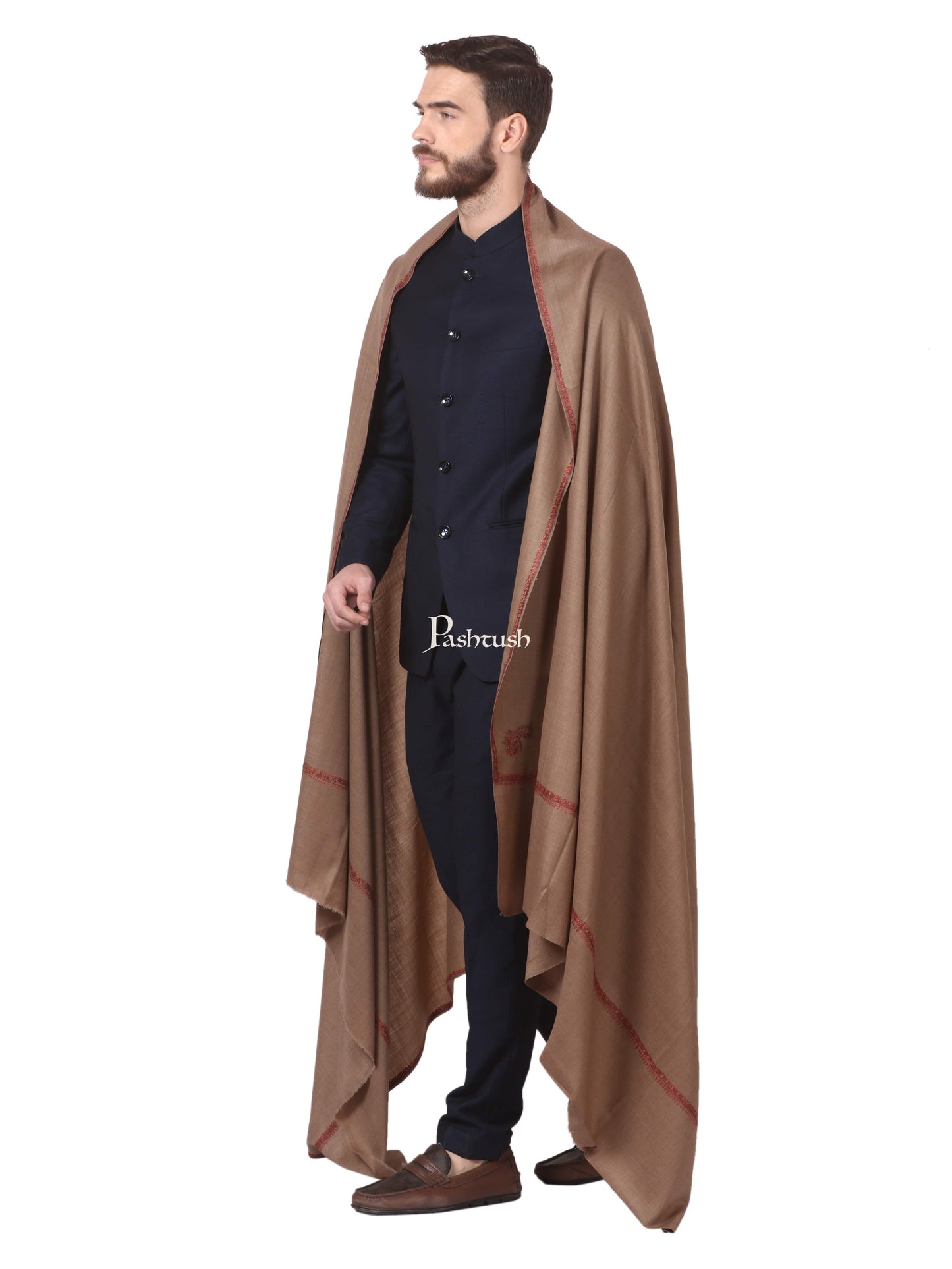 Pashtush India Mens Shawls Gents Shawl Pashtush Mens, Kingri Hand Embroidery Shawl, Fine Wool, Full Size