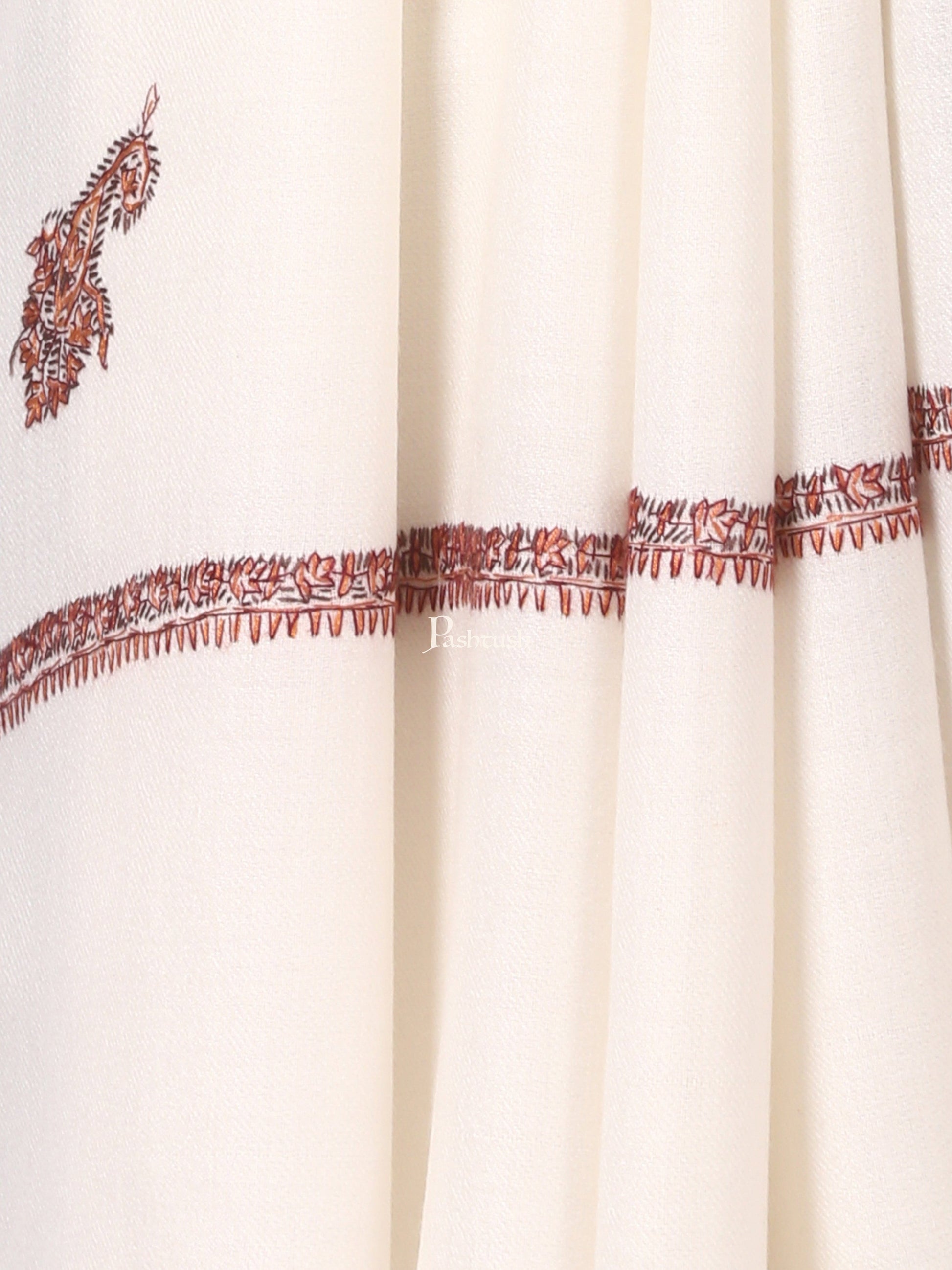Pashtush India Mens Shawls Gents Shawl Pashtush Mens Kingri Shawl, Hand Embroidery Shawl, Full Size (White)