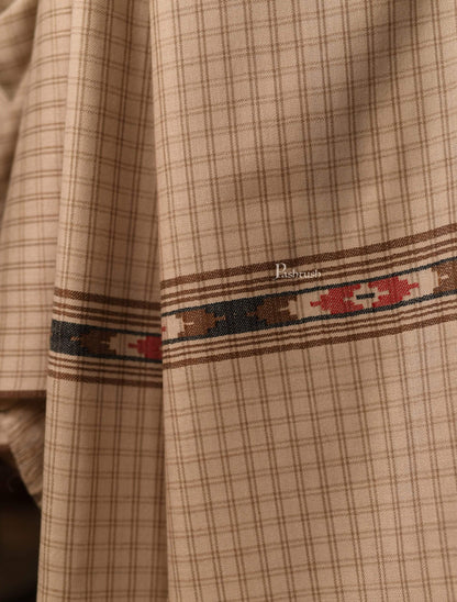 Pashtush India 127x254 Pashtush Mens Kullu Weave Shawl With Checkered Weave, Beige