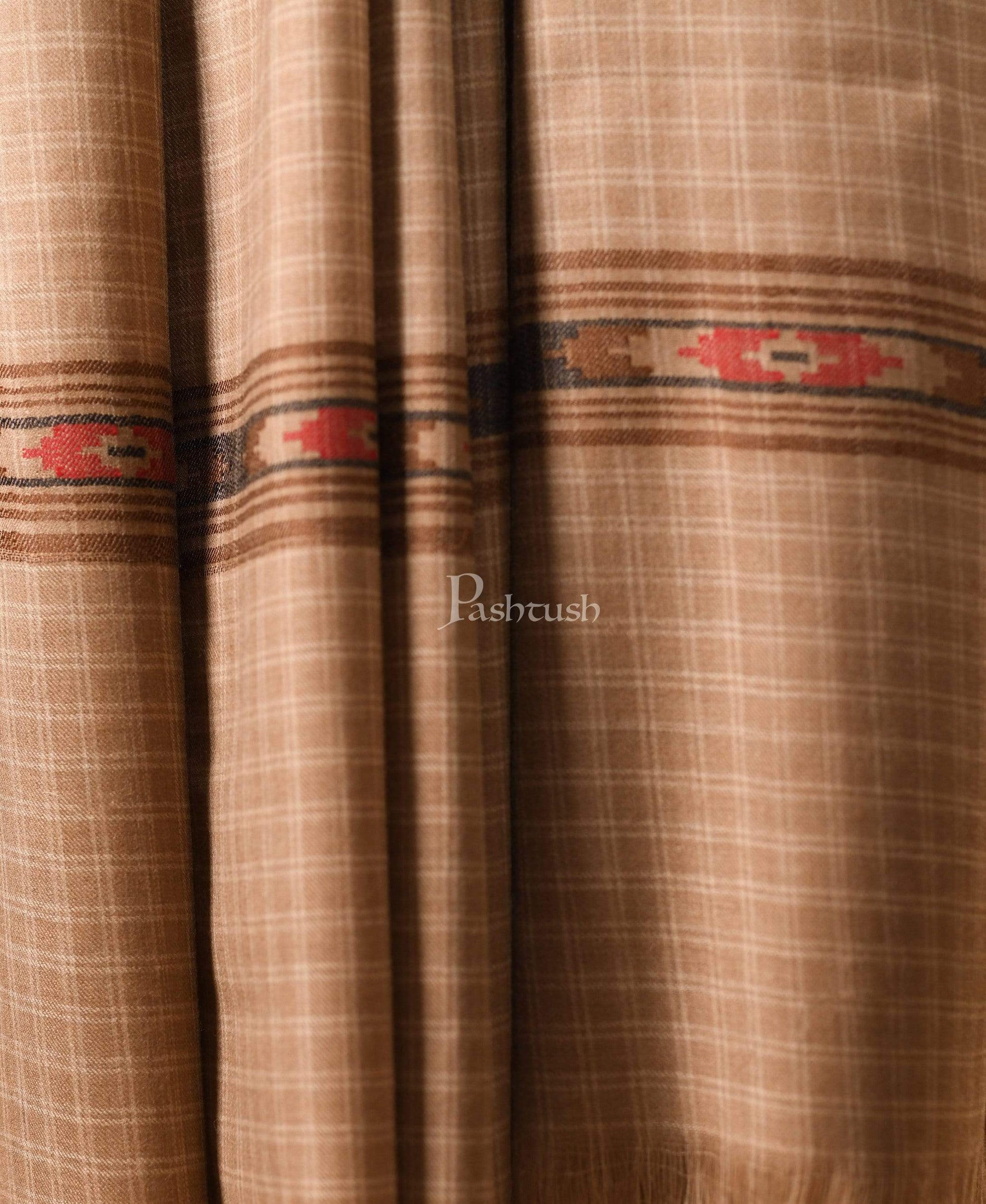 Pashtush India 127x254 Pashtush Mens Kullu Weave Shawl With Checkered Weave, Beige