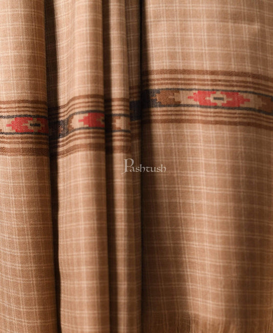 Pashtush India 127x254 Pashtush Mens Kullu Weave Shawl With Checkered Weave, Beige