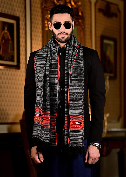 Pashtush India 70x200 Pashtush Mens Kullu Wool, Authentic 100% Handwoven Stole, Extra Warm, grey