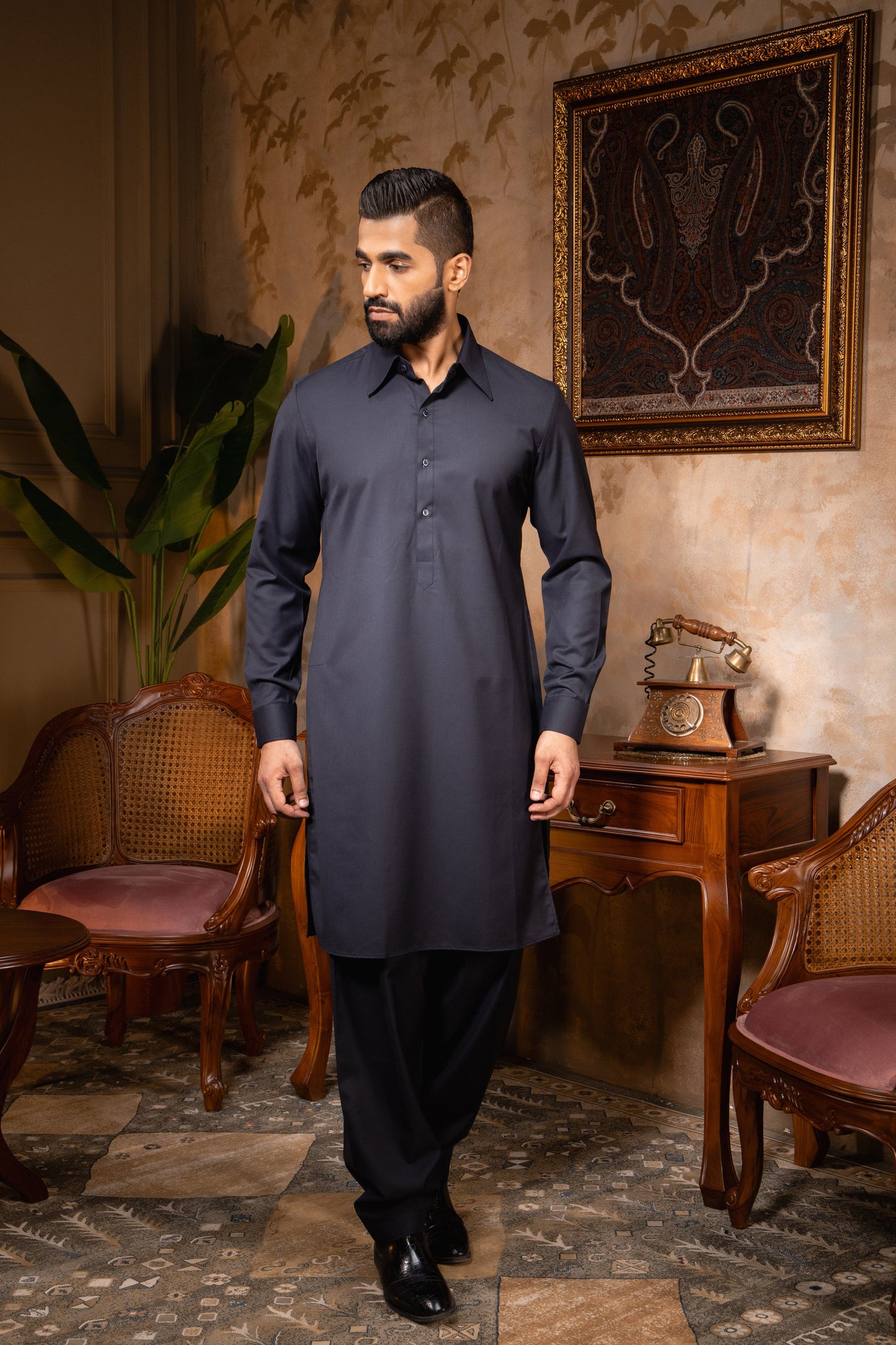 Pashtush India Kurta Pashtush Mens Kurta, Navy Blue