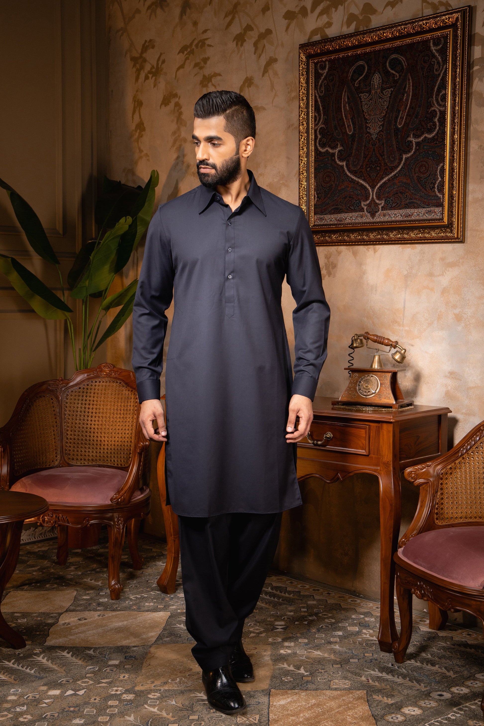 Pashtush India Kurta Pashtush Mens Kurta, Navy Blue
