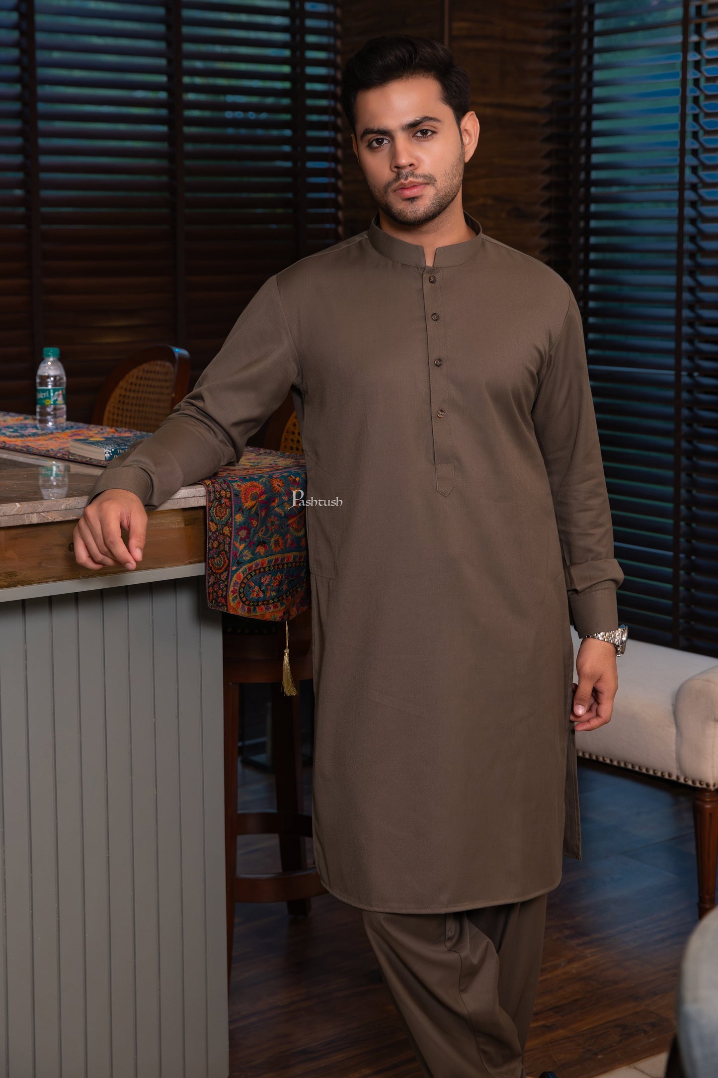 Pashtush India Kurta Pashtush Mens Kurta, Olive Green