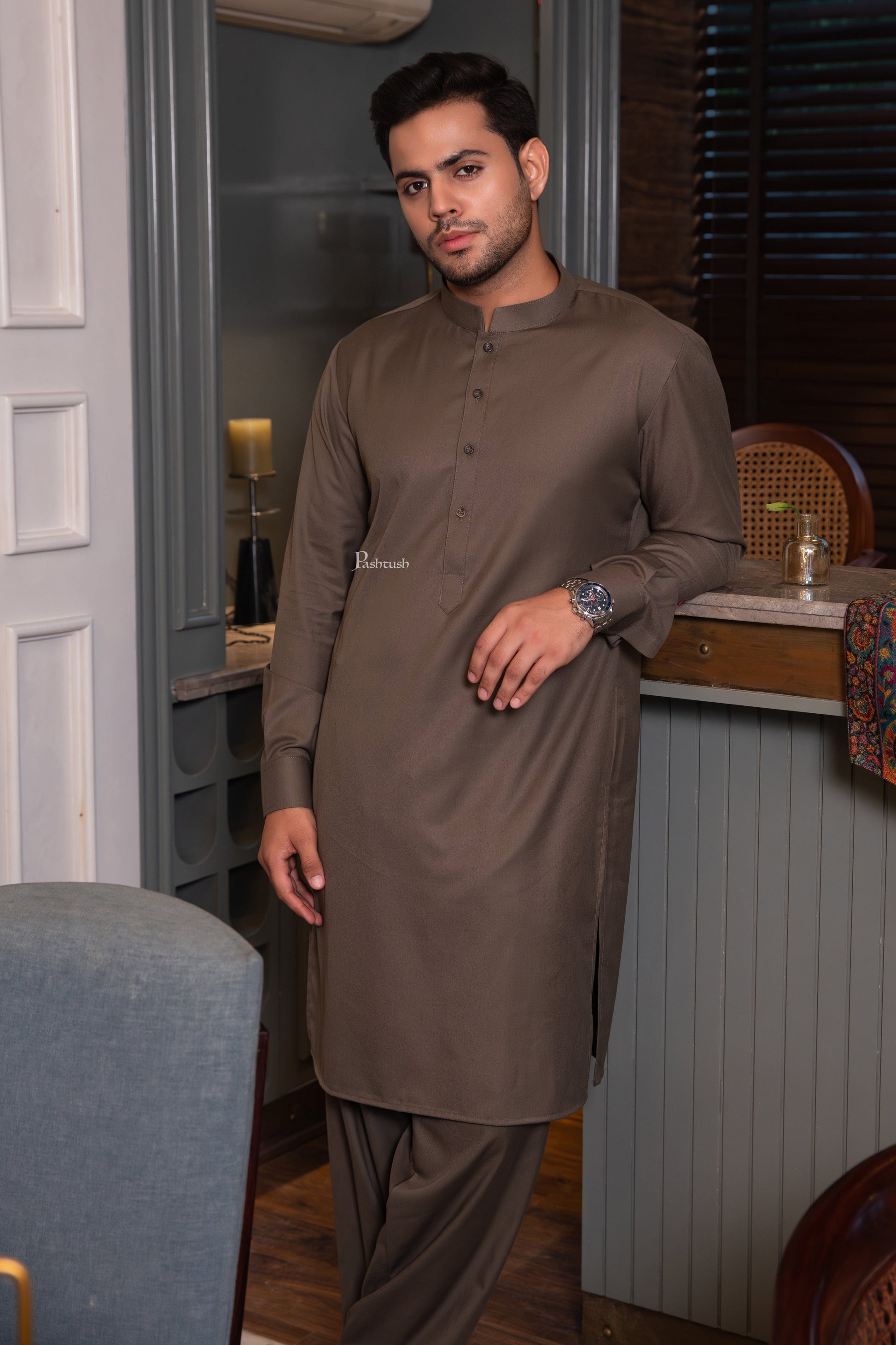 Pashtush India Kurta Pashtush Mens Kurta, Olive Green